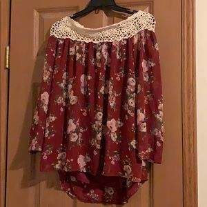 Maroon and pink rose off the shoulder blouse